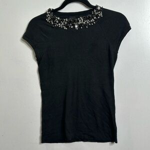 Black sakes fifth Avenue cashmere and slik black beaded top size small